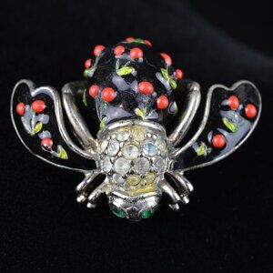 Joan Rivers Bumble Bee Pin Black With Red Cherries Brooch Cherry Enamel Jewelry